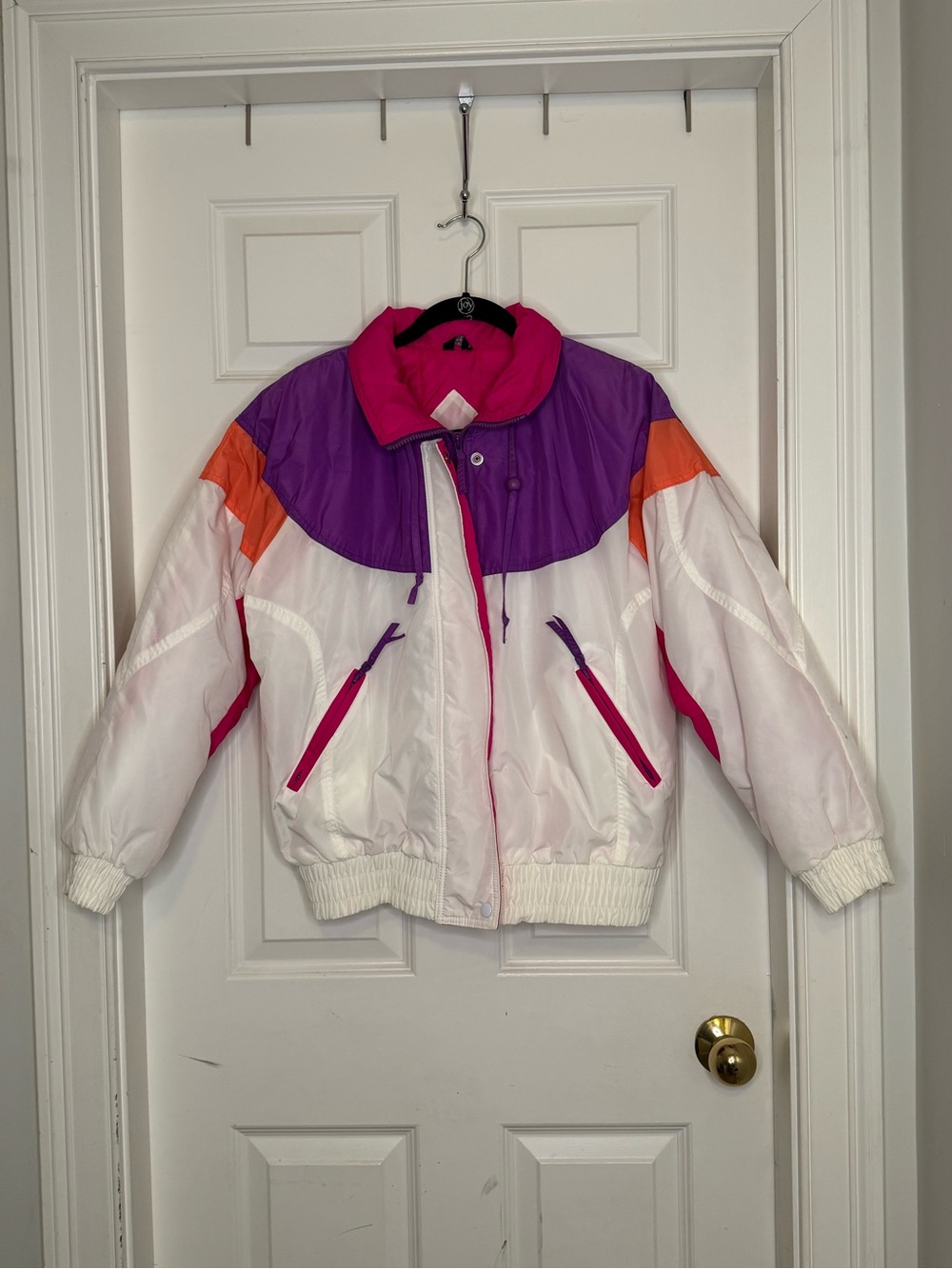 Vintage Ski Jacket Winter Coat Neon Size Small Purple Pink White